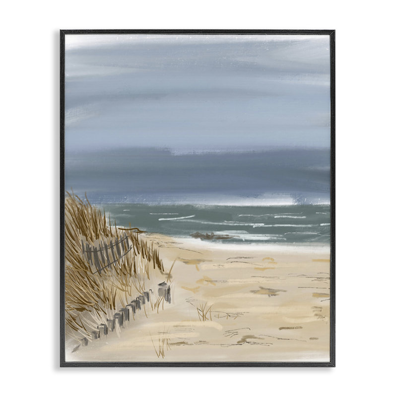 Serene Beach Fence, art de la giclée encadrée par Jan Weiss, Giclée encadrée noir minuit, H 20 po x l 16 po