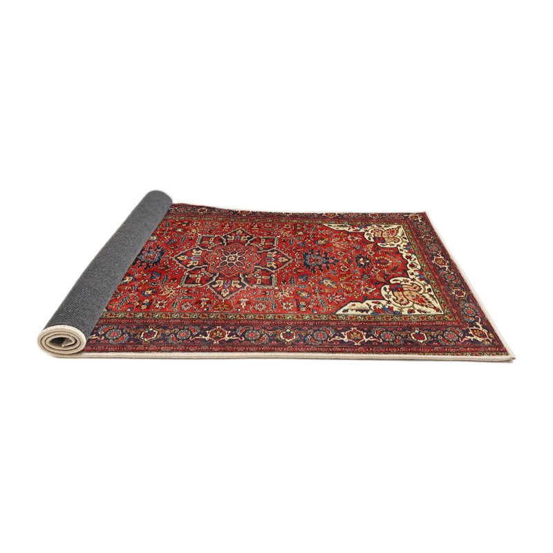 Tapis rouge/noir/beige traditionnel Boxrah, Rond 4 pi