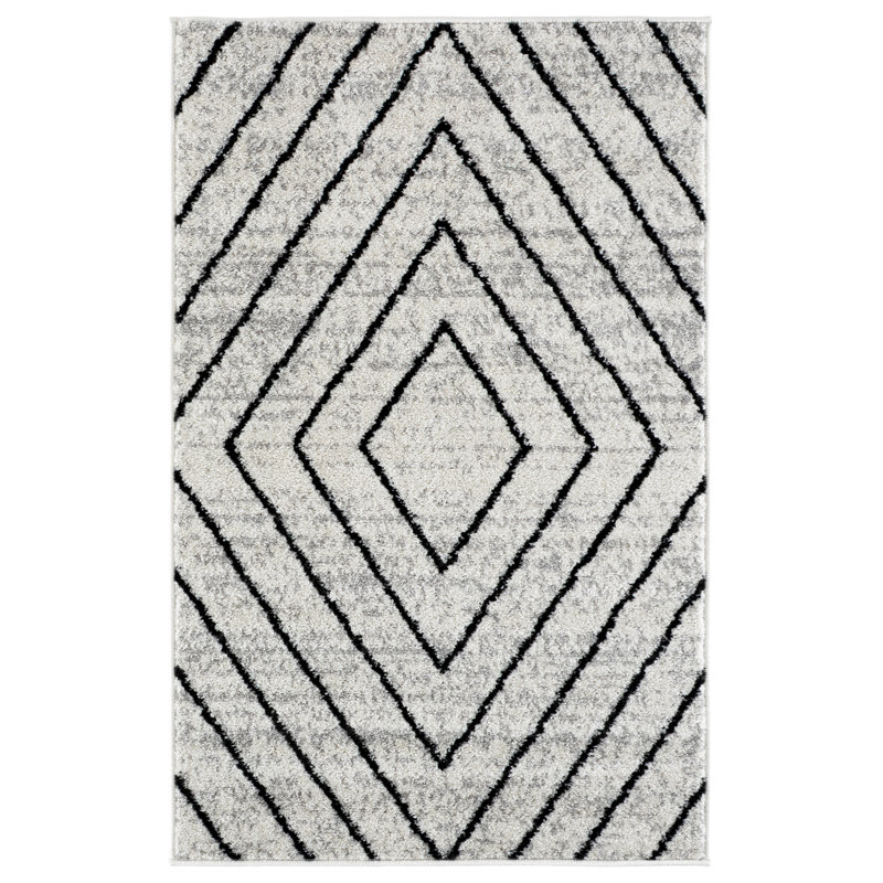 Garica Geometric Ivory/Grey Area Rug, Rectangle 2'6" x 4'