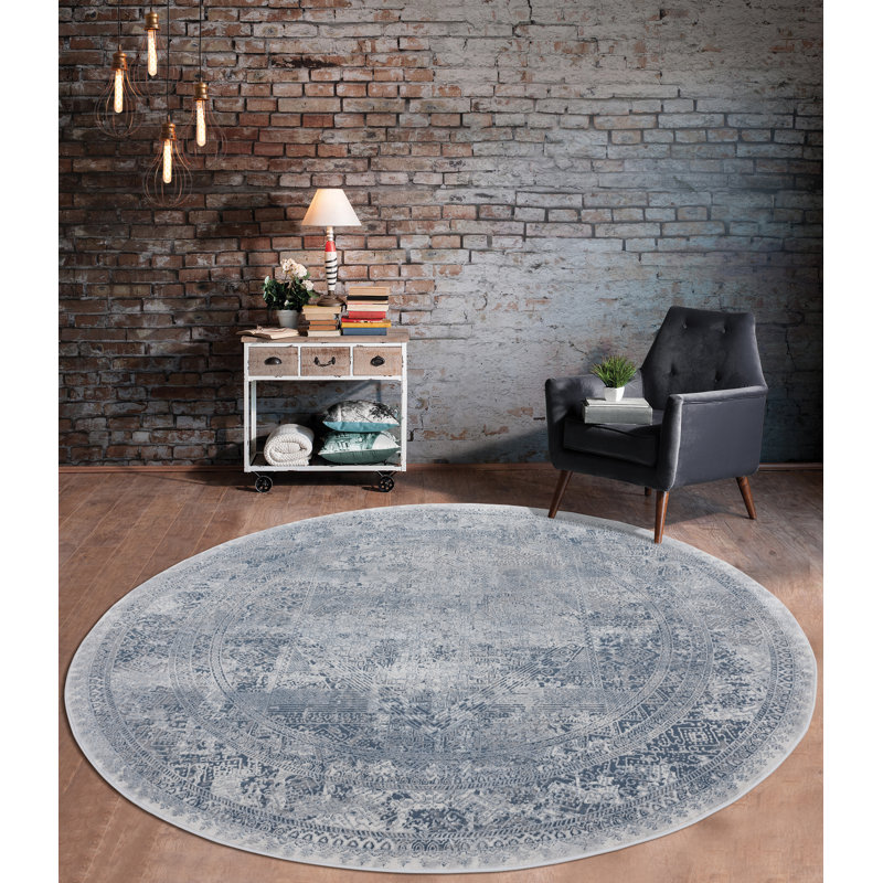 Tapis oriental bleu / gris Beauman, Rond 7 pi 10 po
