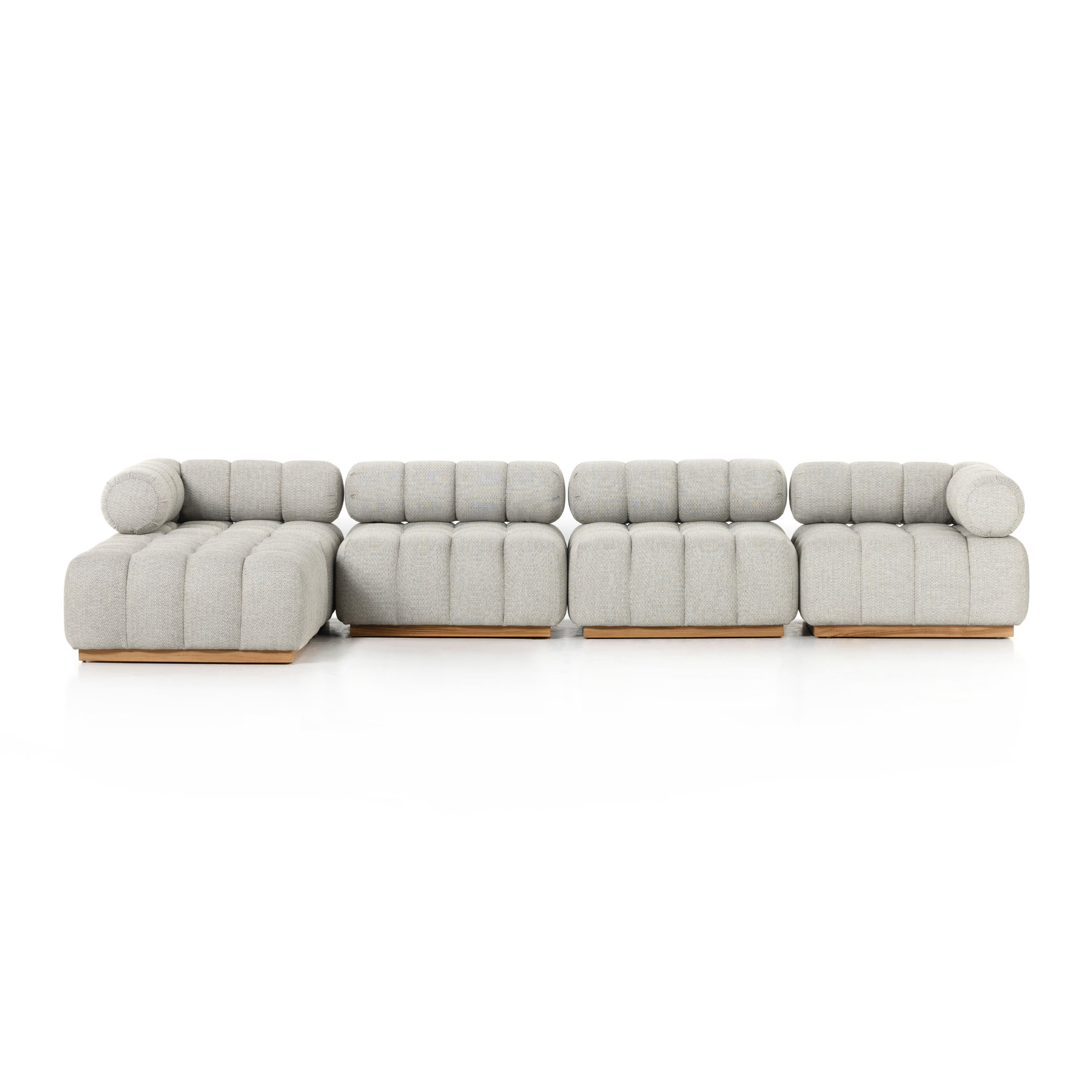 Martinique Outdoor 4Pc Sectional W/ Ottoman-Hayes Cream, Faye Ash Cushion/Natural Teak Frame