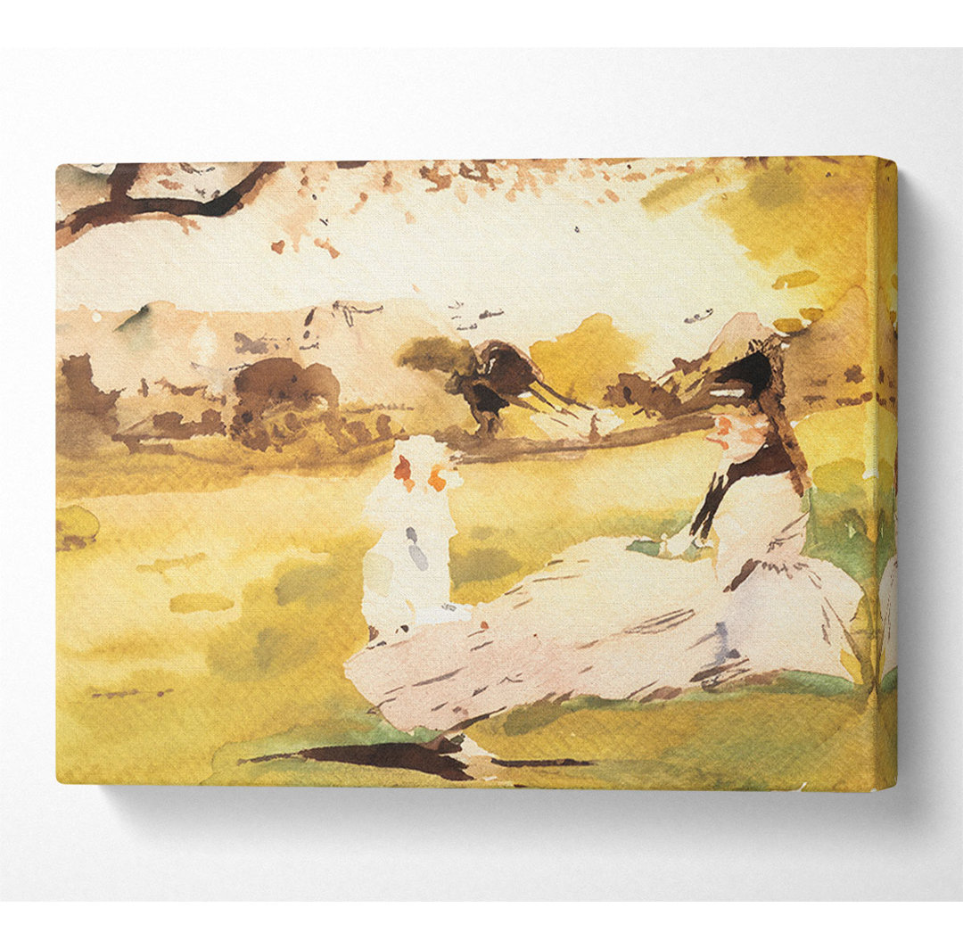 Morisot Frau und Kind auf einem Feld sitzend - Kunstdrucke auf Leinwand