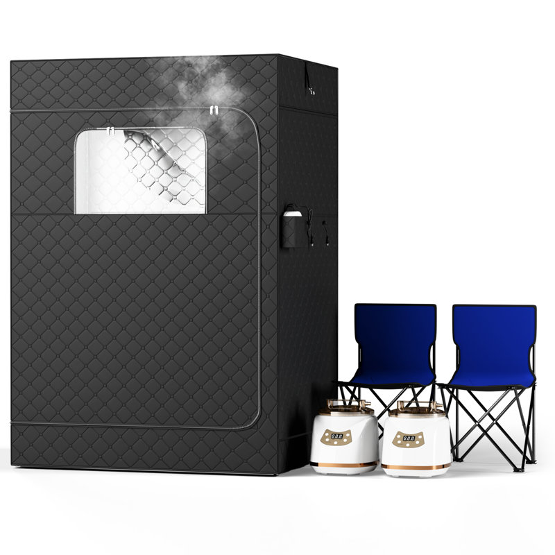 Tente de sauna portative pour 2 personnes avec double cuiseur à vapeur de 2,6 l, chaises pliantes et télécommande