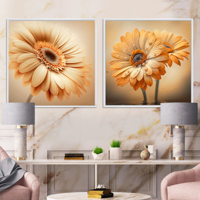 Ensemble de 2 fleurs de gerbera orange et marguerites carrées