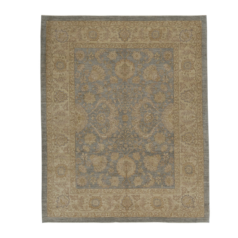 Tapis bleu clair / ivoire noué à la main de haute qualité