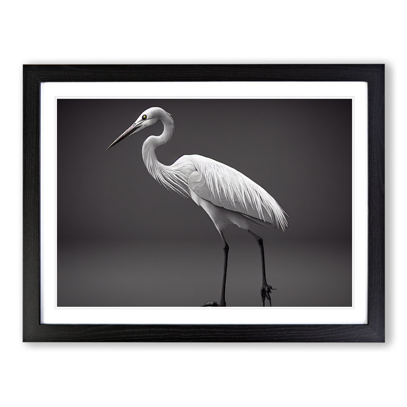 Tranquil Heron Bird - Single Picture Frame Print, Black Framed, 25cm H x 34cm W x 2cm D