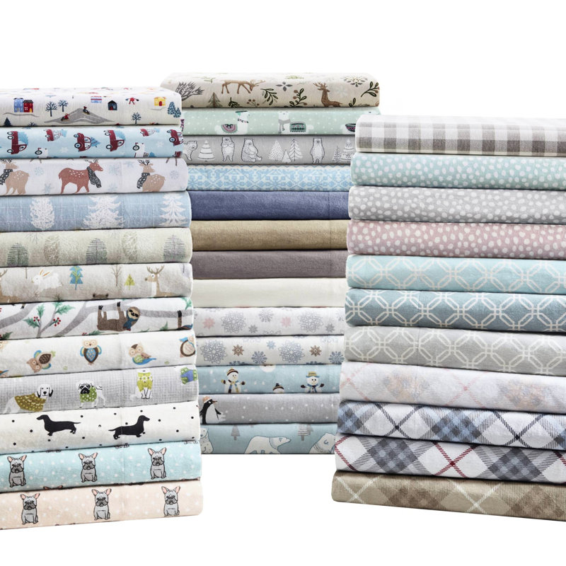Ensemble de draps en flanelle 100% coton à motif chevrons 4 pièces 4 taies d'oreiller plates douces et douillettes lavables à la machine pour matelas Ultra