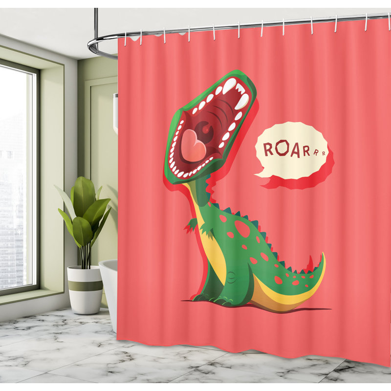 Ensemble de rideau de douche et de crochets dinosaur, H 84 po x l 69 po