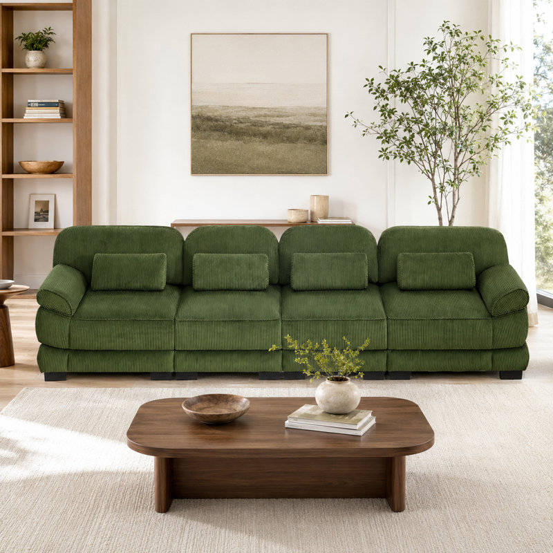 Canapé modulaire en velours côtelé de 132,3 po Burwell, Vert