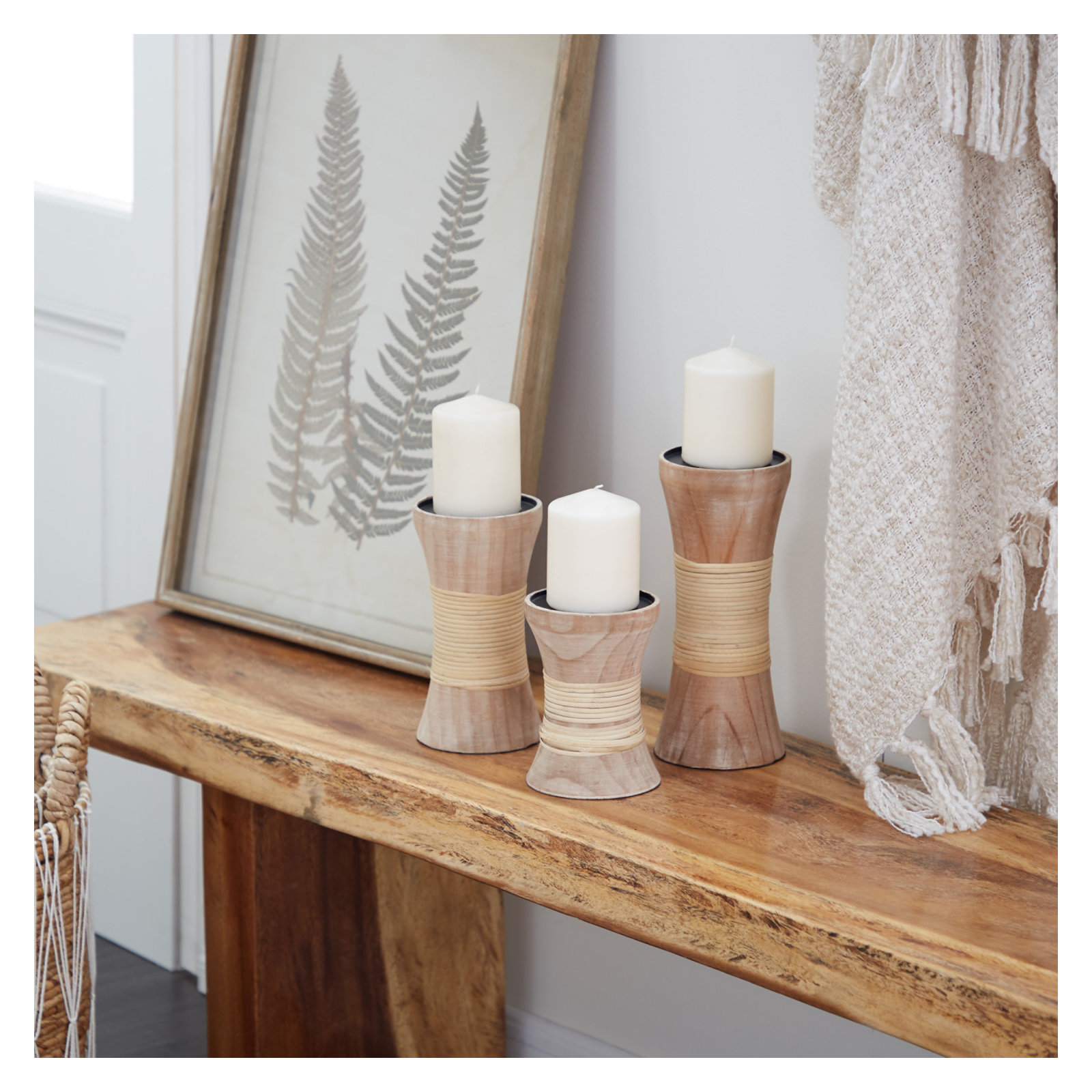 3 Piece Wood Tabletop Candlestick Set