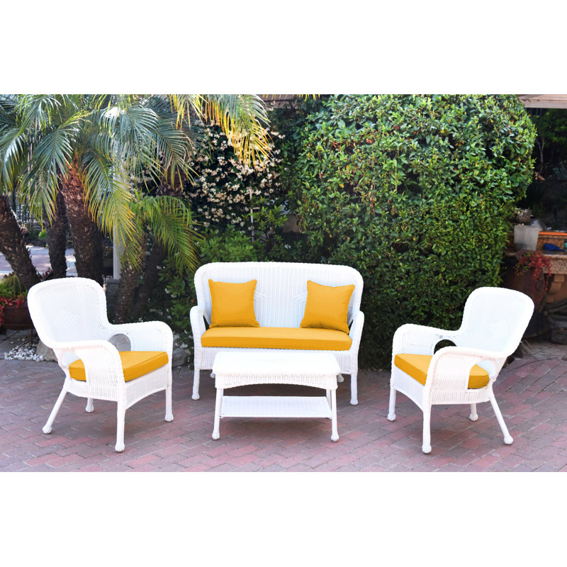 Bellas 4 Piece Sofa Set with Cushions, Hunter Green, White