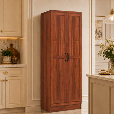 Modern Farmhouse Spacious Five Tier Storage Freestanding Pantry Cabinet with Adjustable Shelves and Double Doors for Kitchen Dining Room Living Room a
