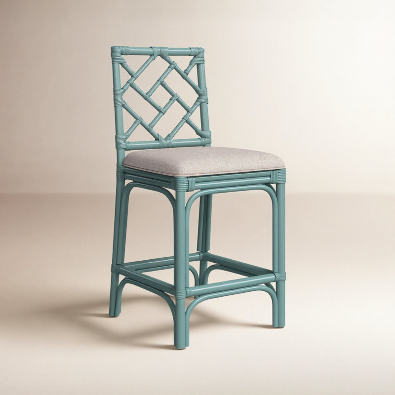 Fulton Woven Stool, Beige Seat / Seafoam Green Frame, Counter Stool (24" Seat Height)