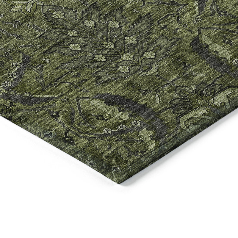Tapis olive intérieur / extérieur lavable à la machine Chayil ACN1082, Rectangle 9 pi x 12 pi
