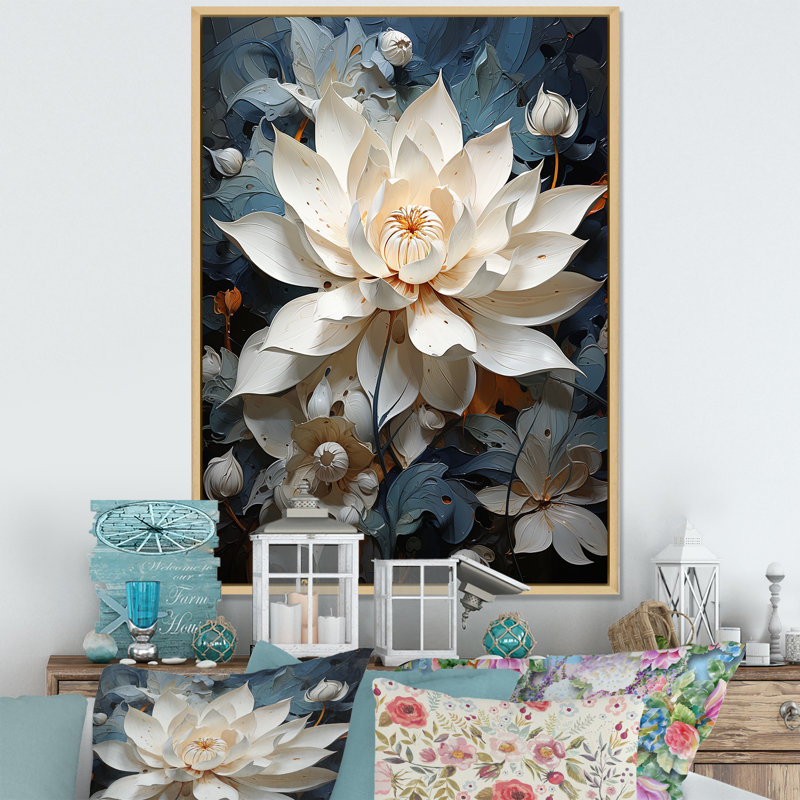 «Serenity Blossum Lotus I» sur toile, H 44 po x l 34 po x P 1,5 po, Cadre naturel flottant