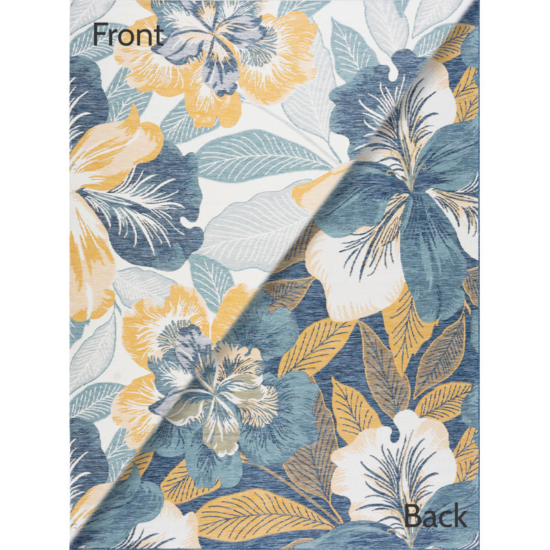 Willson Floral Reversible Flatweave Polypropylene Indoor / Outdoor Area Rug - Navy & Yellow, Runner 2'8'' x 7'3''