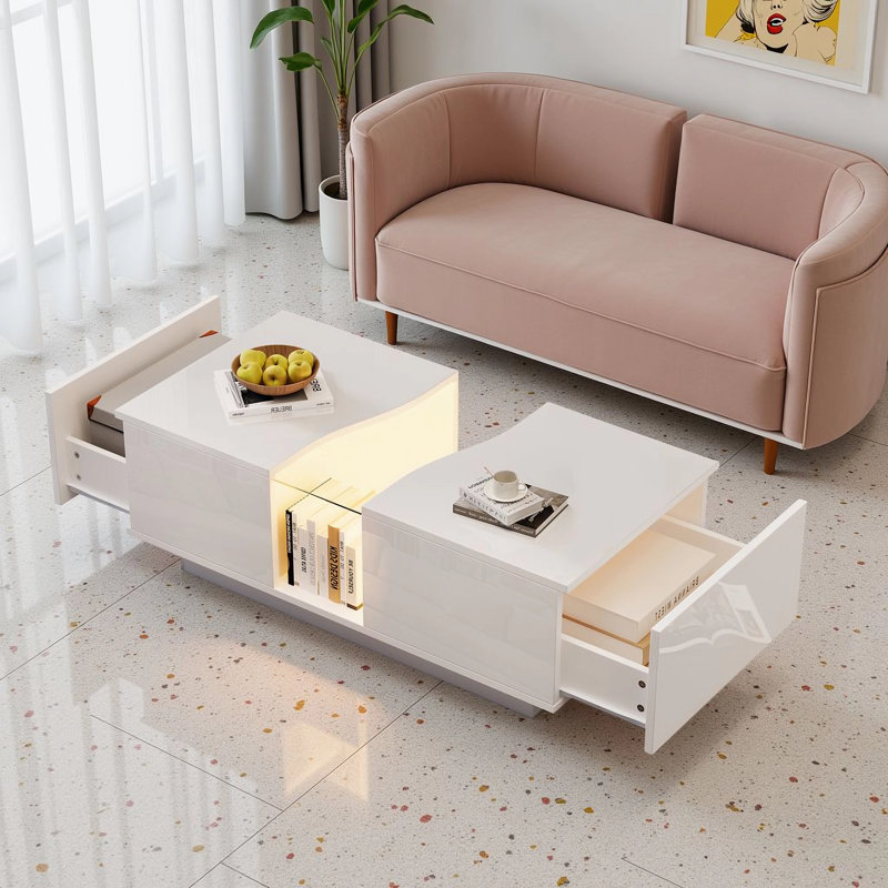 Block Coffee Table with Storage, White