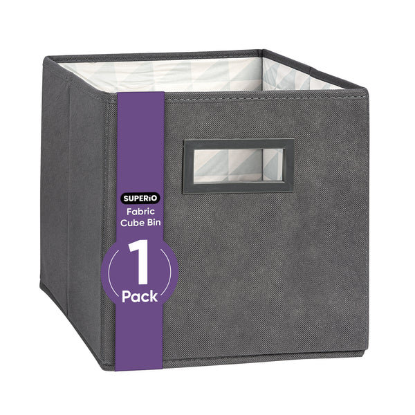 Collapsible Fabric Organizing Bin, Foldable Space Saver Storage Solution, Black Colour, Pack of 1, by Superio, Grey