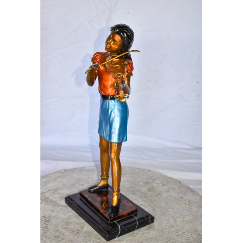 Givanna Young Girl Playing Violin Peacefully Bronze Statue Size: 10" x 5" x 21"H