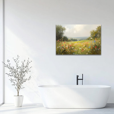  Large Scenic Canvas Wall Art - Wildflower Landscape Flower Pictures Wall Decor, Spring Nature Artwork Painting for Home Decoration, Pine Frame Wrapped Canvas Print, 32×48 inches