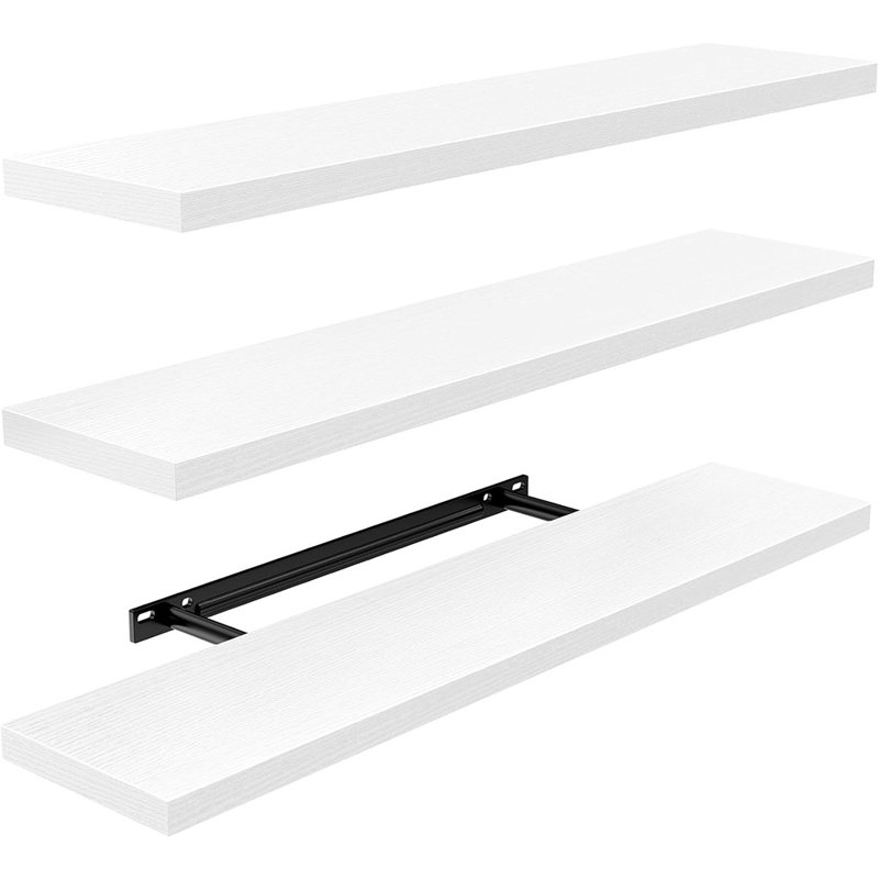 White Floating Wall Shelves Set Of 3, 23.6" Shelves With Invisible Brackets