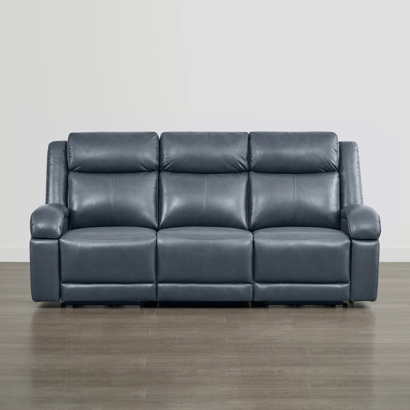 Canapé inclinable électrique en cuir véritable Zachery, Marine, 3