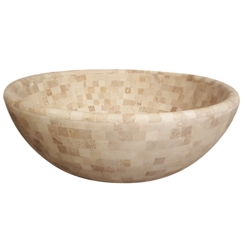 TashMart Mosaic 16'' Stone Circular Bathroom Sink, Light