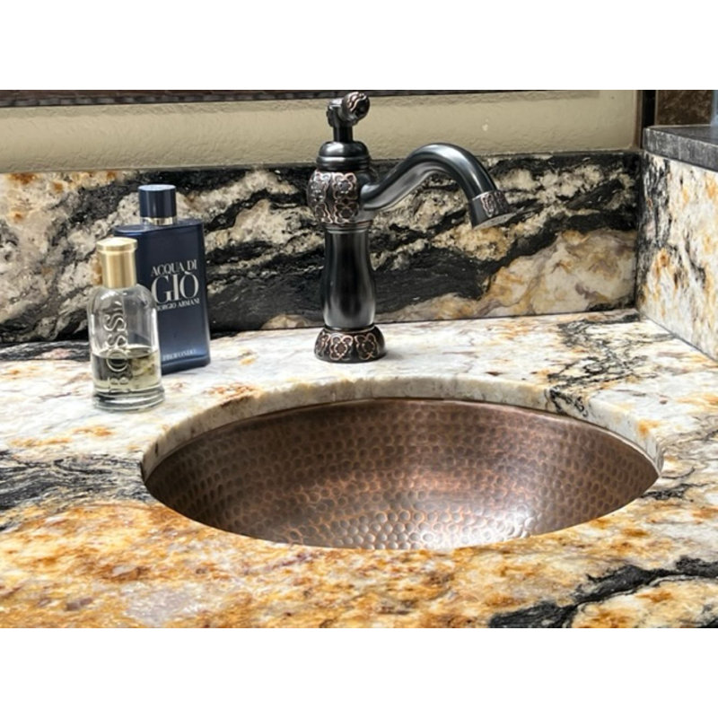 Rustic 15" Round Copper Bathroom Sink With Lift & Turn Drain Assembly