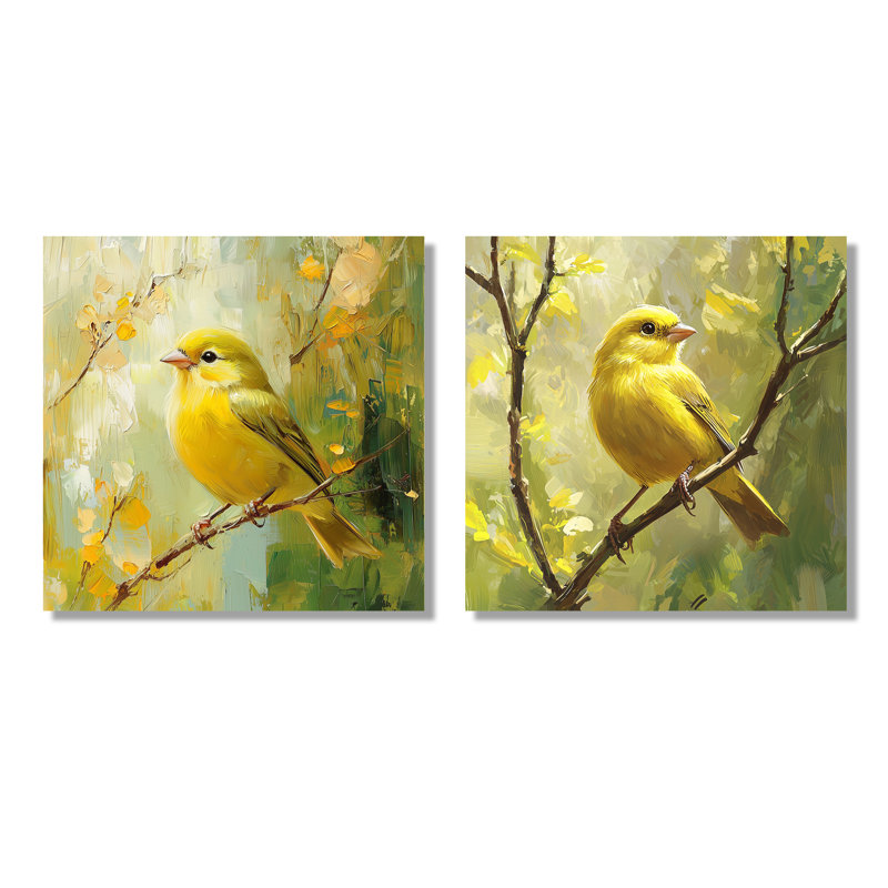 Oiseau pinson dans la brise de forêt I - art mural oiseau - décoration murale moderne 2 pièces, Ne s’applique pas