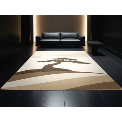 Tapis beige minimaliste lavable à la machine Ortencia Bonsai