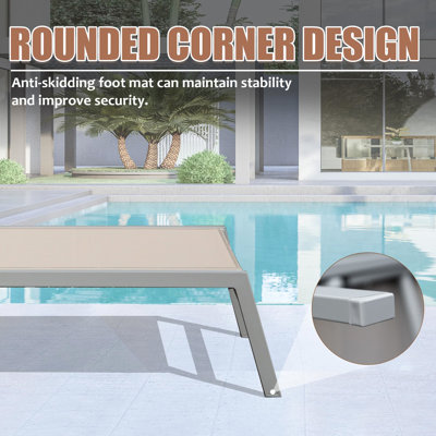 Chaise longue d'extérieur 3 - chaises de piscine en aluminium avec table d'appoint. Couleur kaki. Offrez un tissu confortable exceptionnel. Structure solide. 5 positions réglables. Fonction d'économie d'espace. Paquet