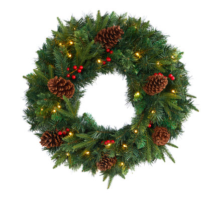 Faux Lighted Pine 24'' Wreath