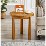 Living Room Central End Table, Farmhouse Round End Table, Round Wooden Rustic Natural Table With Thick Cylindrical Legs (Classic, 19.69 X 19.69 X 21.46 In)