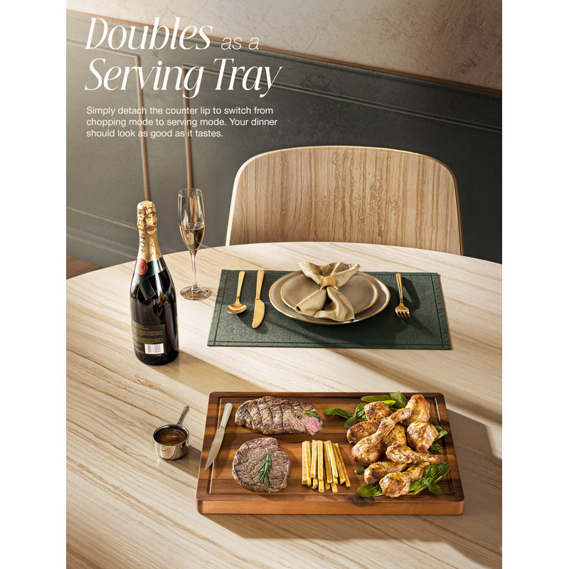 Teak Wood Cutting Board with Lip for Kitchen, 16x12