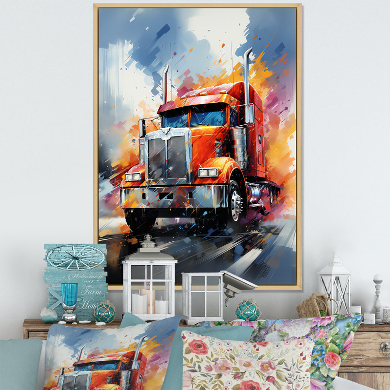Semi-camion Speed Demon II - imprimé, H 32 po x l 16 po x P 1 po, Cadre flottant brun