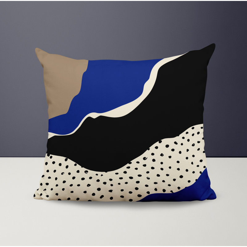 Coussin décoratif intérieur / extérieur en polyester filé Toni, 19 po x 19 po, Bleu marine / blanc cassé / beige / noir