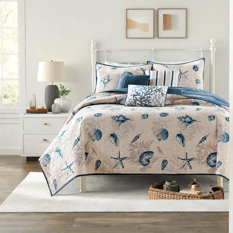Ensemble de courtepointe réversible en polyester brossé avec coussins Coastal Literie