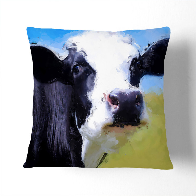 A Cow In The Meadow In Abstract Square Throw Cushion, Black, 55 x 55 cm