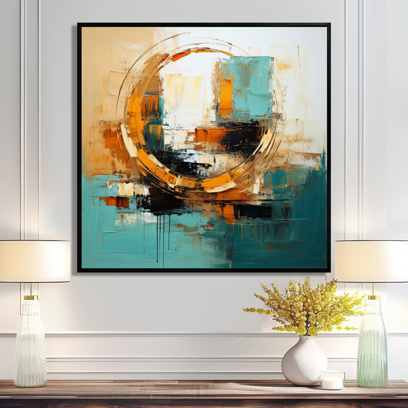 Gilded Simplicity - Art mural abstrait, Cadre flottant noir, H 30 po x l 30 po x P 1 po