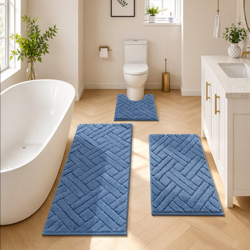 Tapis de bain doux antidérapant (ensemble de 3), Blue