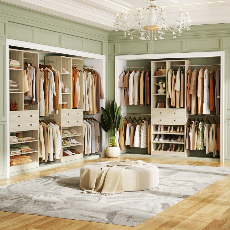 28" Wood Closet System With Drawers And Shelves, Reach-In Closet System For Closet, Washed Oak