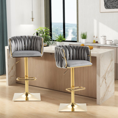 Swivel Adjustable Height Bar Stool with Golden Base