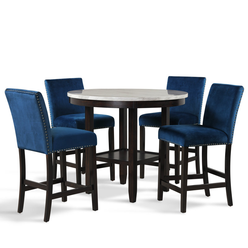 Ebeling 4 - Person Faux Marble Top Four Leg Dining Set, Blue