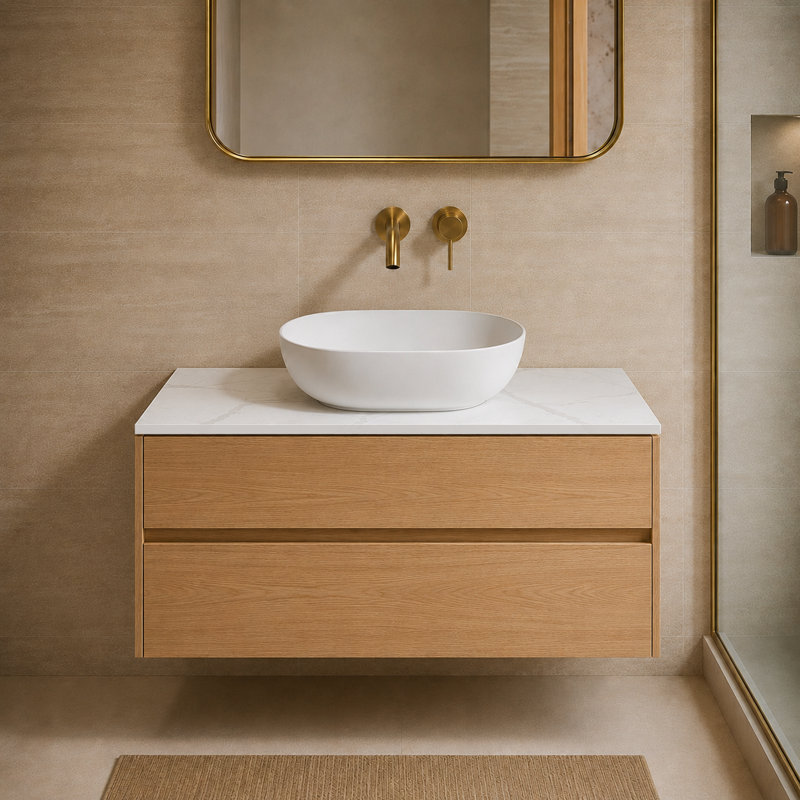 Modern 36" Solid Surface Bathroom Vanity Top for Vessel Sink - White Carrara Design, White Marble