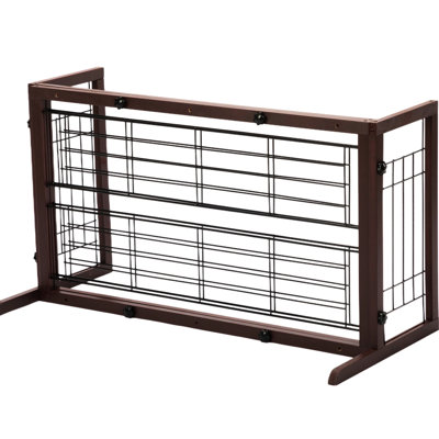 Barrière extensible pour chien autoportante en pin brun de 38 à 71 po pour les portes et les escaliers, grillage métallique, facile à assembler et réglable