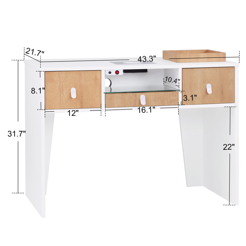 Table de manucure avec collecteur de poussière et prise de courant intégrée pour Nail Tech
