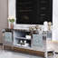 Meuble télé 60 po avec miroir moderne de 60 po, compatibilité de 65 po, portes d'armoire en forme de diamant, espace de rangement polyvalent dans le salon, espace de rangement, design chatoyant, support réglable