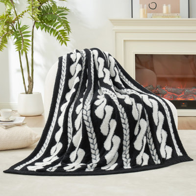 Reversible Faux Fur Knit Blanket Soft Feather Yarn Throw Blanket Lightweight Cozy Washable Fluffy Blanket For Sofa Couch Chair Bed