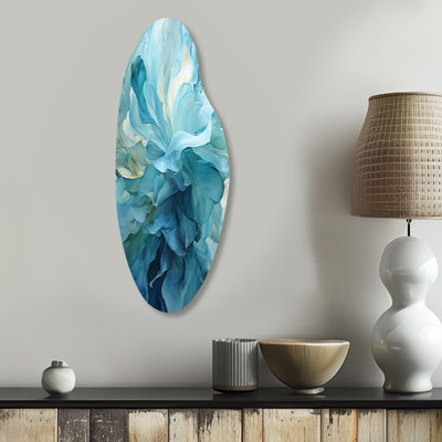 Aqua Blue And White Serenity Swirl IV - Abstract Spirals Curved Shape Irregular Metal Wall Decor