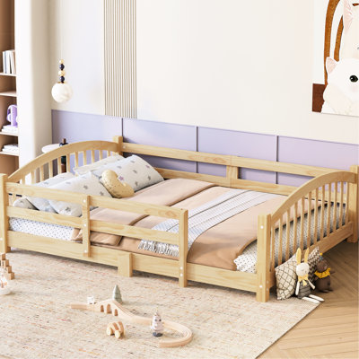 Lit de plancher, lit double, fabrication en bois, lattes et garde-corps, contreplaqué de pin simple à assemblage simple favorisant des habitudes de sommeil indépendantes